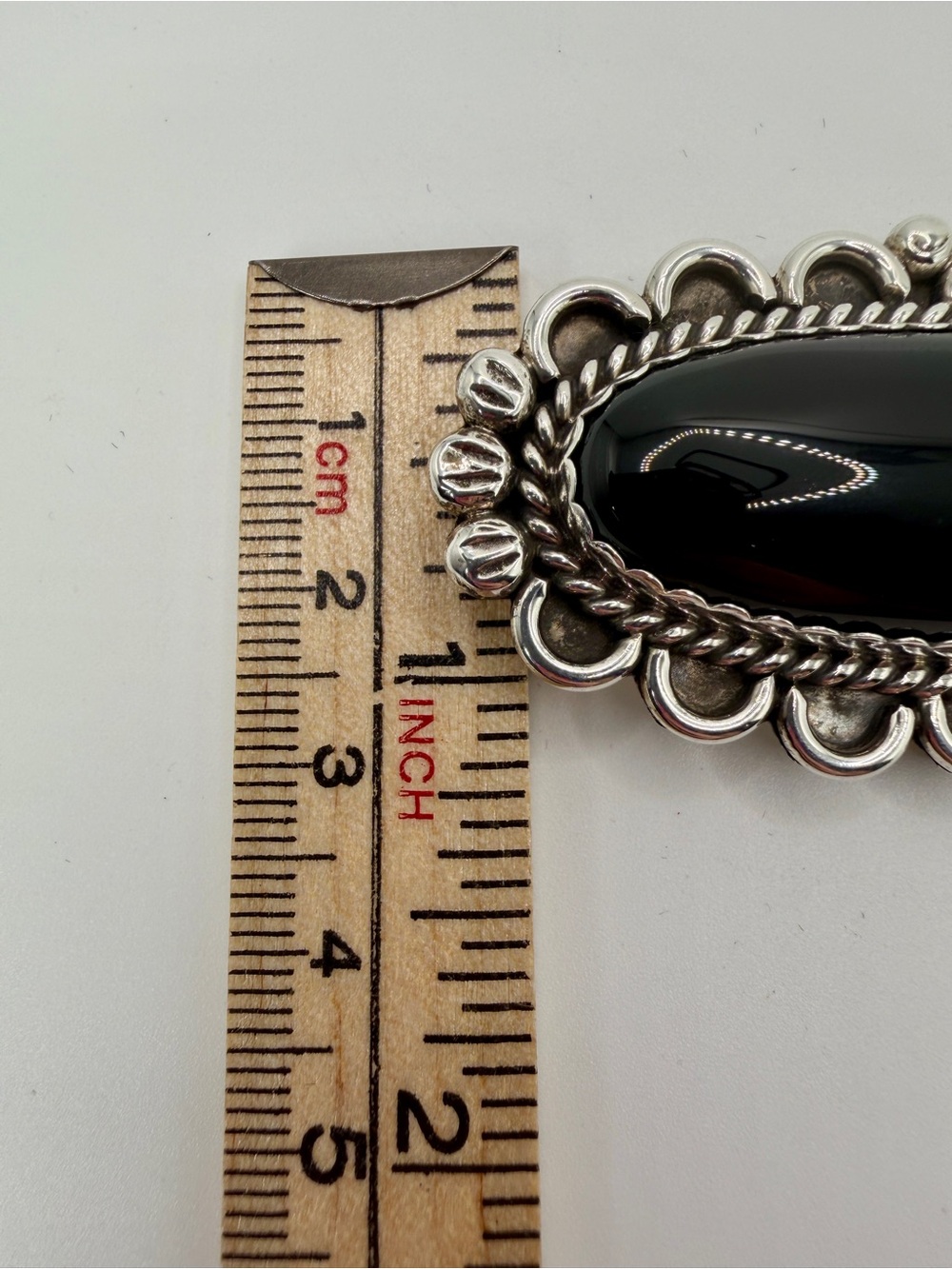 Frederick Chavez Sterling Silver Black Navajo Pin Pendant Large 25g Signed Oval - Picture 4 of 10